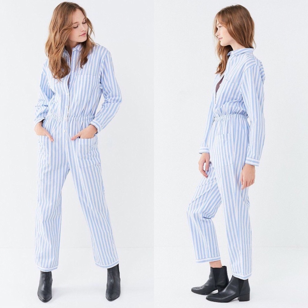 ‼️LAST ONE‼️ NWOT UO Blue white stripe jumpsuit - Picture 1 of 4